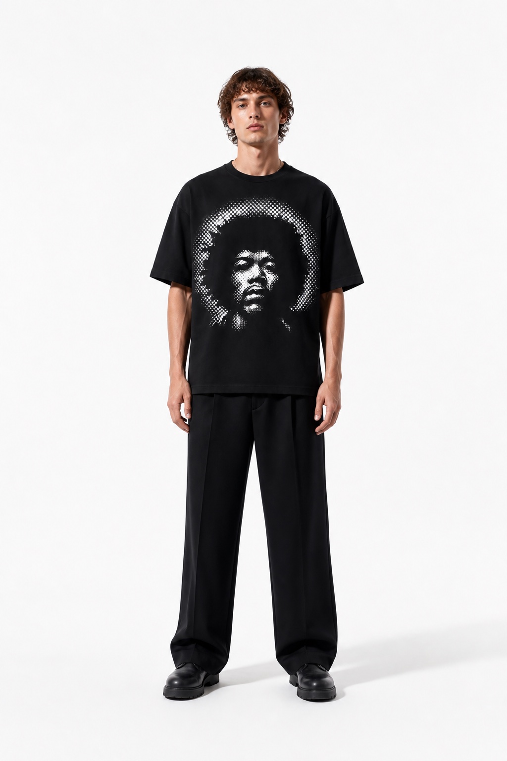 Jimi Hendrix noktasal tişört gerçek yaşam görünümü